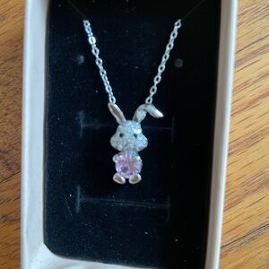 Sweet and cute pink crystal rabbit pendant necklace - Silver escort